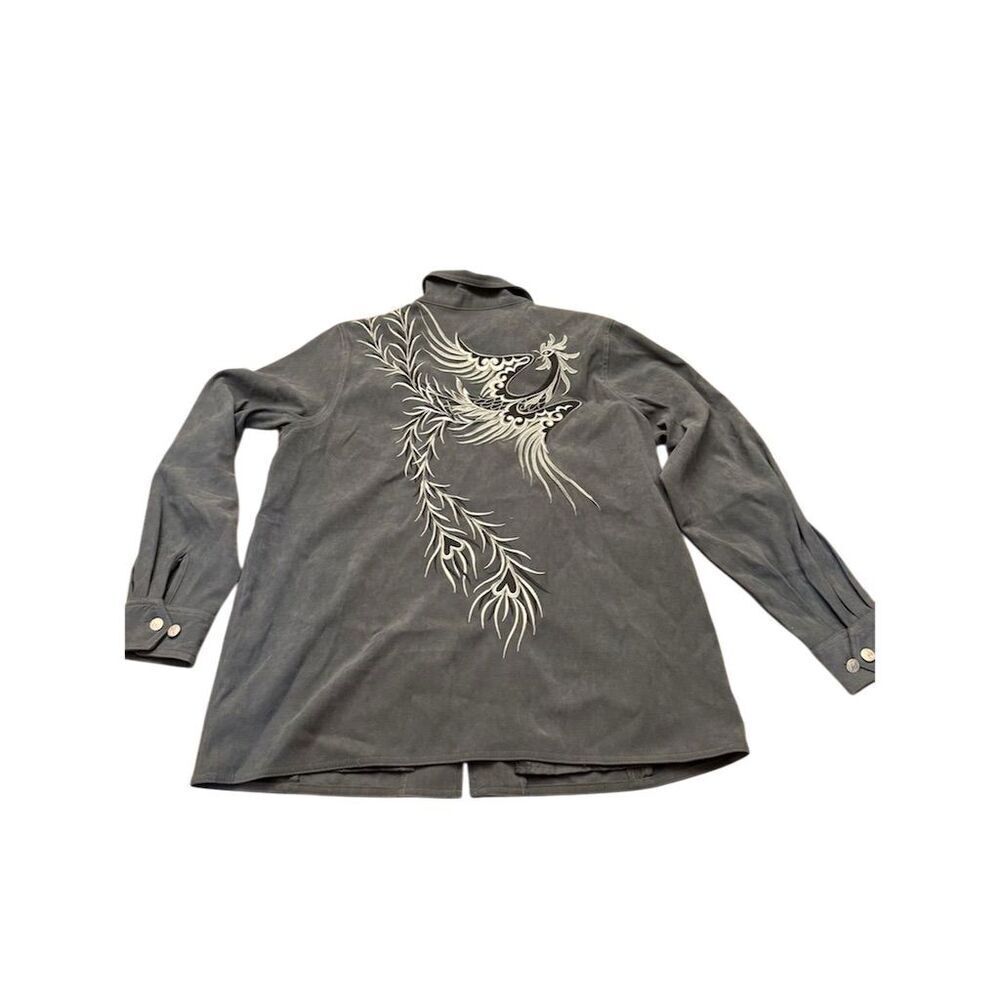 Bob Mackie Gray Embroidered Phoenix Full Zip Jacket Large - Picture 3 of 5